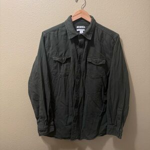 Men’s Large Amazon Essentials Olive Heather Green Cotton Long Sleeve Flannel